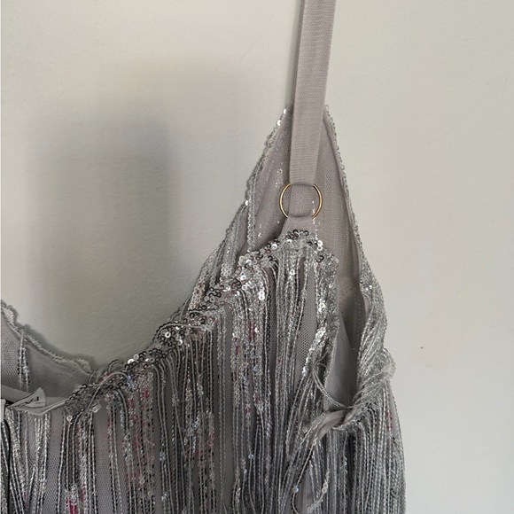 Fashion Nova Sequin Fringe Mini Dress - Silver NWT - 1X - Picture 7 of 8